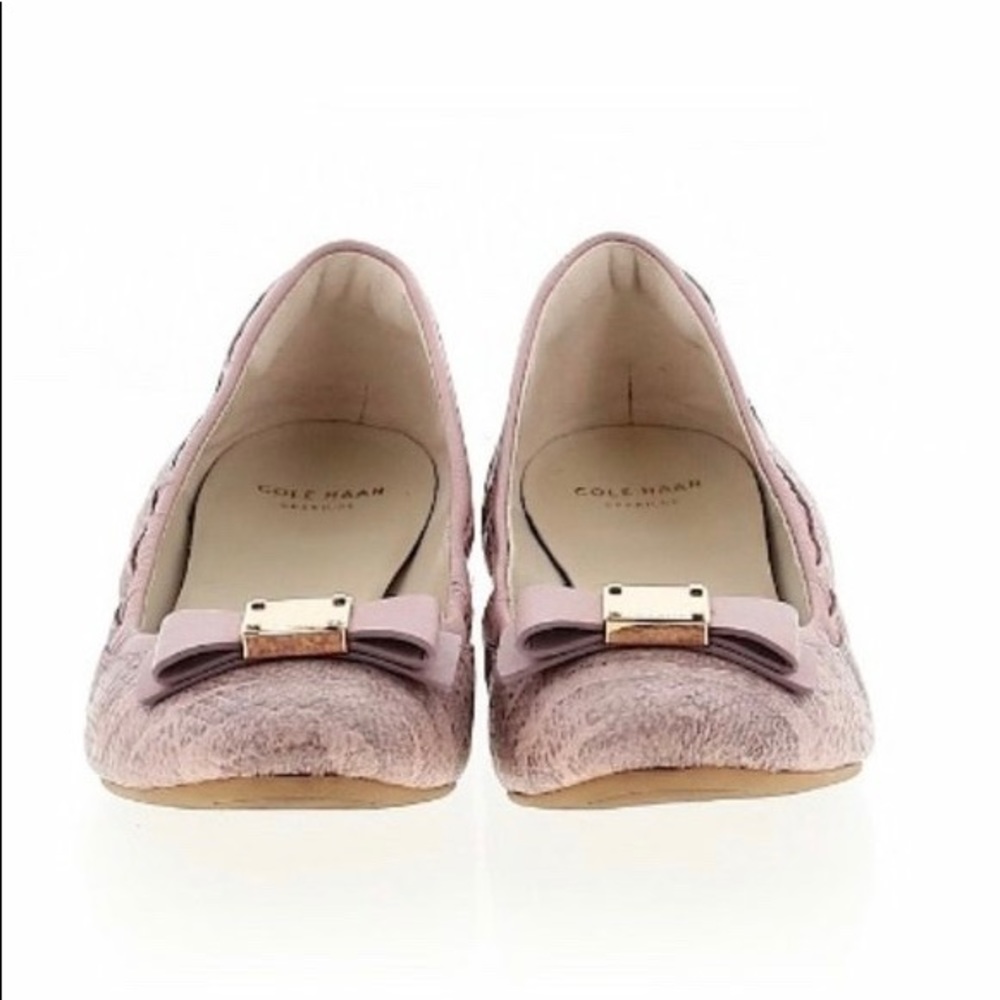 Cole Haan pink Tali Bow snakeskin ballet flats